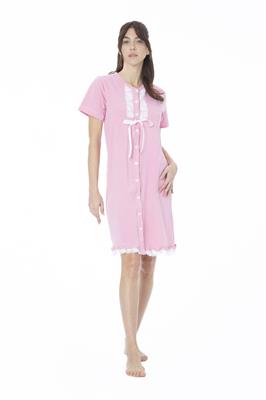 Camicia da Notte in Cotone Abbottonata Manica Corta