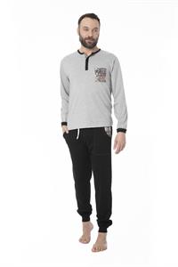 Pigiama in Cotone Manica Lunga Pantalone Lungo con Taschino a Fantasia
