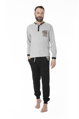 Pigiama in Cotone Manica Lunga Pantalone Lungo con Taschino a Fantasia
