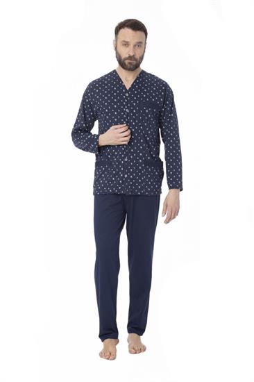 Pigiama in Cotone Giacca Aperta Manica Lunga Pantalone Lungo in Scatola