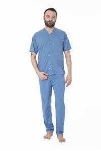 Pigiama in Cotone Giacca Aperta Manica Corta Pantalone Lungo