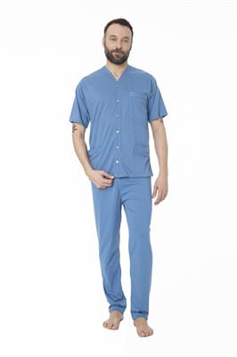 Pigiama in Cotone Giacca Aperta Manica Corta Pantalone Lungo