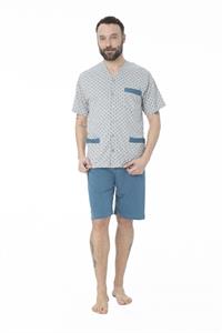 Pigiama in Cotone Giacca Aperta Manica Corta Pantalone Corto