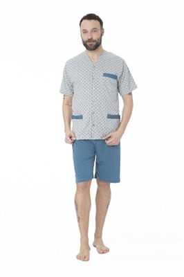 Pigiama in Cotone Giacca Aperta Manica Corta Pantalone Corto