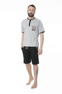 Pigiama in Cotone Mezza Manica Pantaloncino Corto con Taschino a Fantasia