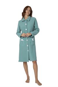 Vestaglia in Pile Operato Abbottonata con Collo