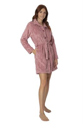 Vestaglia in Soft Pile con Collo, Bottoni e Cinta