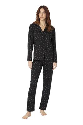 Pigiama in Cotone Giacca Aperta Manica Lunga Pantalone Lungo
