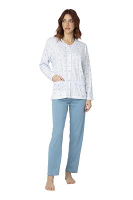 Pigiama in Cotone Giacca Aperta Manica Lunga Pantalone Lungo