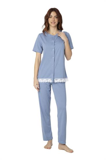 Pigiama in Cotone Giacca Aperta Manica Corta e Pantalone Lungo
