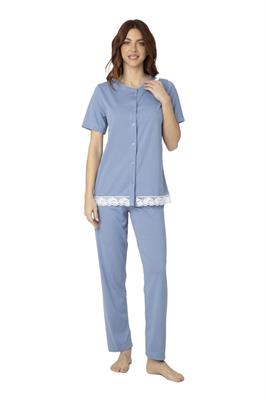 Pigiama in Cotone Giacca Aperta Manica Corta e Pantalone Lungo