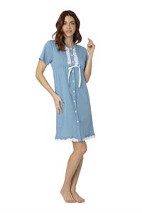 Camicia da Notte in Cotone Abbottonata Manica Corta