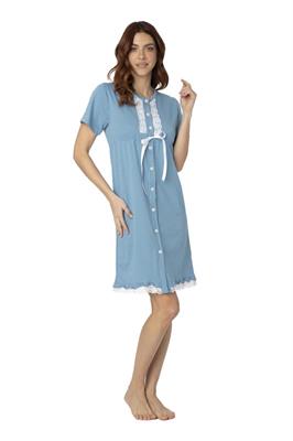 Camicia da Notte in Cotone Abbottonata Manica Corta