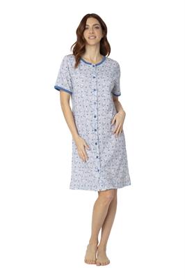 Camicia da Notte in Cotone Abbottonata Manica Corta