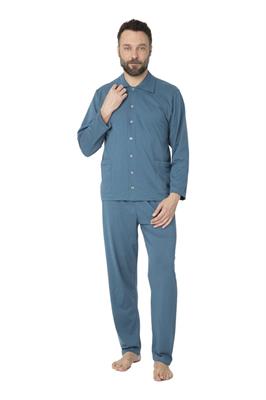 Pigiama in Cotone Giacca Aperta Manica Lunga Pantalone Lungo
