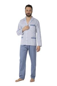 Pigiama in Tela Twill Giacca Aperta Manica Lunga Pantalone Lungo Abbottonato