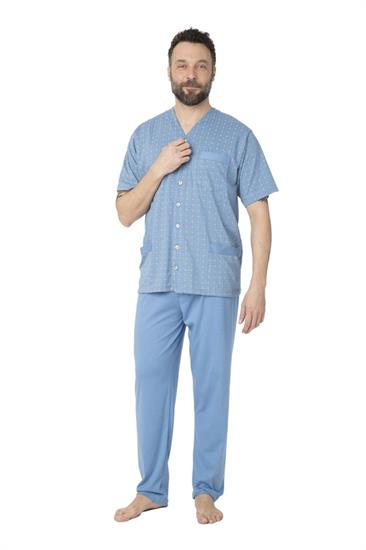 Pigiama in Cotone Giacca Aperta Manica Corta Pantalone Lungo
