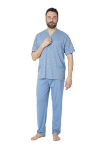 Pigiama in Cotone Giacca Aperta Manica Corta Pantalone Lungo