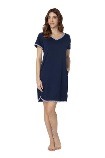 Camicia da Notte in Cotone Mezza Manica con Tasche