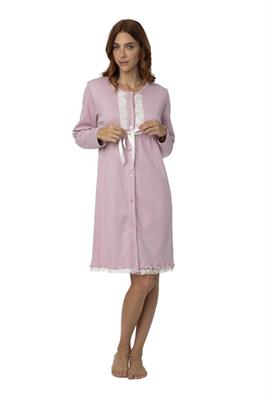Camicia da Notte in Interlock Aperta con Coulisse e Pizzo