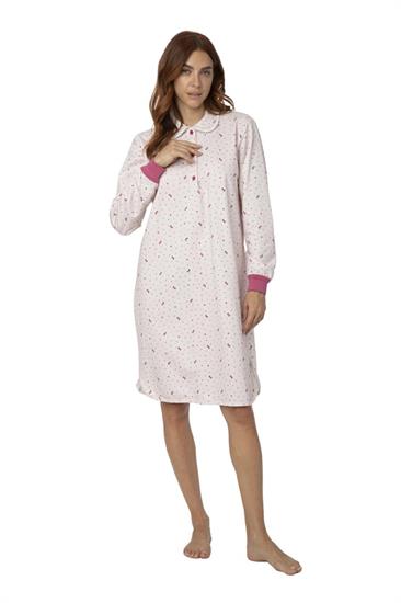 Camicia da Notte in Felpa Serafino con Collo